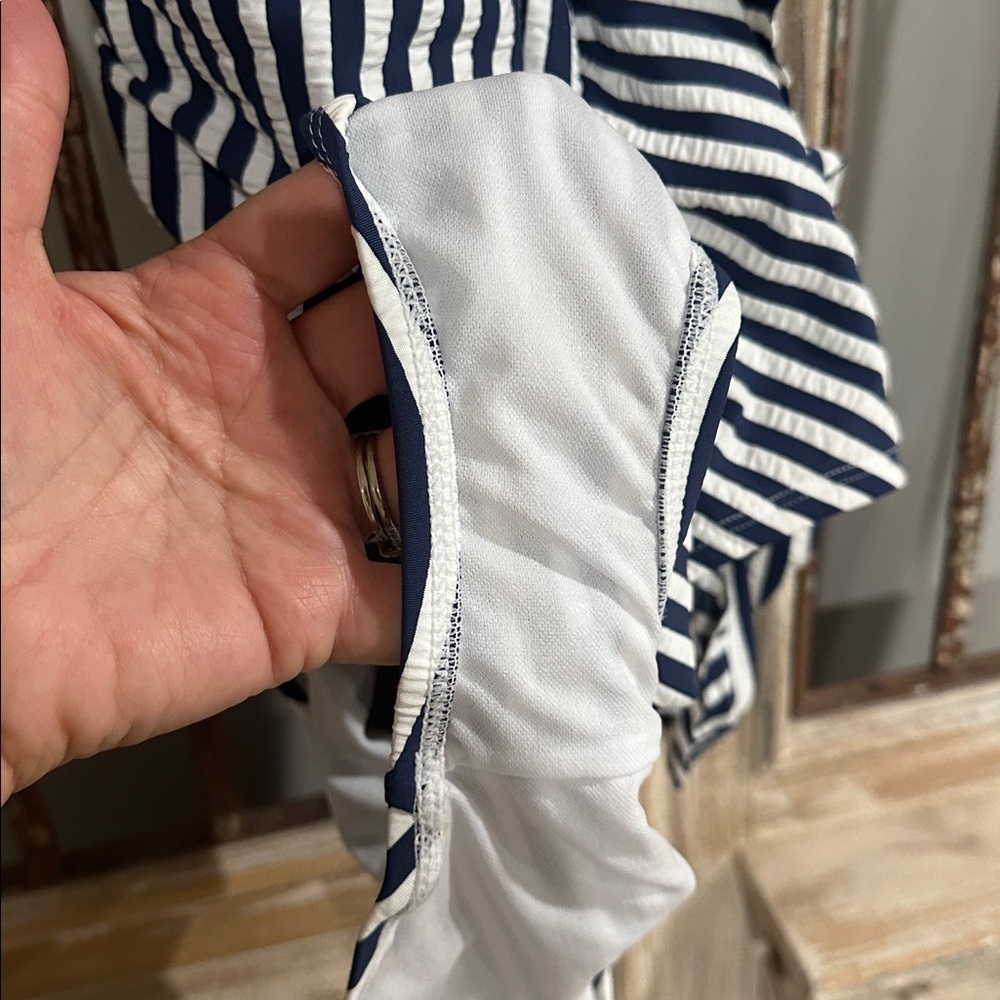 Ellen Tracy Blue Stripe Ruffle Swimsuit - Picture 6 of 7